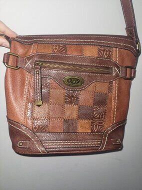 B.O.C Women's Bag Brown Patchwork Faux Leather Multiple Compartments